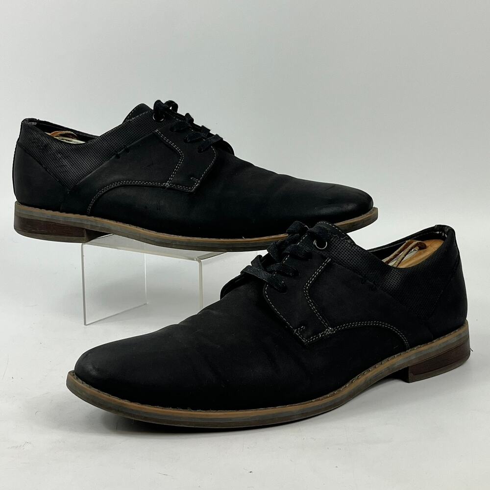 Black Orthopedic Derby Dress Shoes Men Sz 11 Comfort Insole Round Toe 1.25" Heel